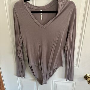 Asics Taupe Long Sleeve V-Neck Bodysuit